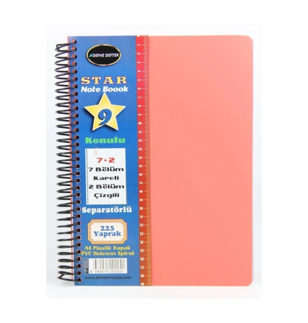 Defne Star 7+2 Ayraçlı 9 Konulu 225 Yaprak Defter Dfn-2251
