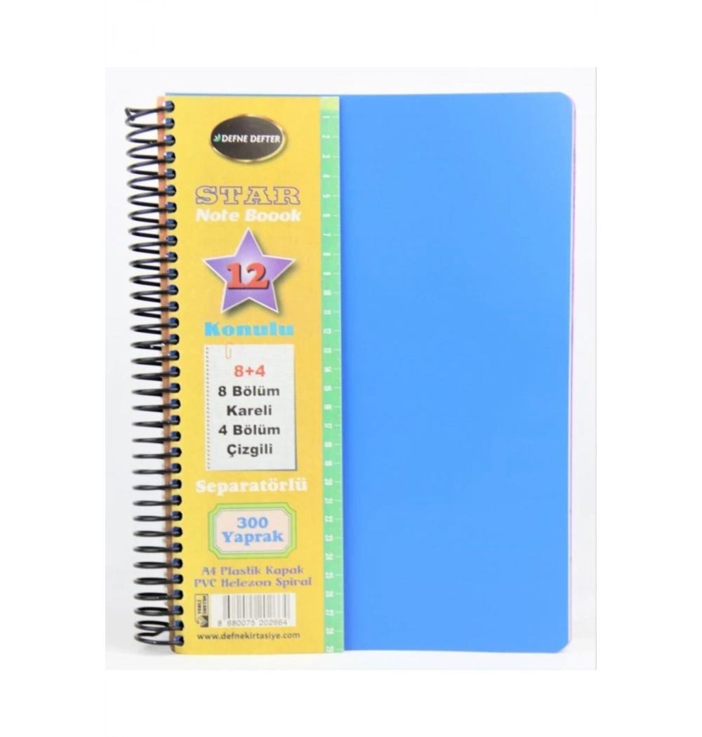 Defne Star 8+4 Ayraçlı 12 Konulu 300 Yaprak Defter Dfn-3227