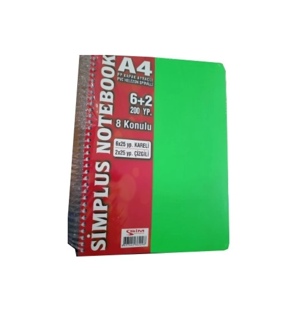 Simplus 6+2 8  Konulu 200 Yaprak Ayraçlı Defter