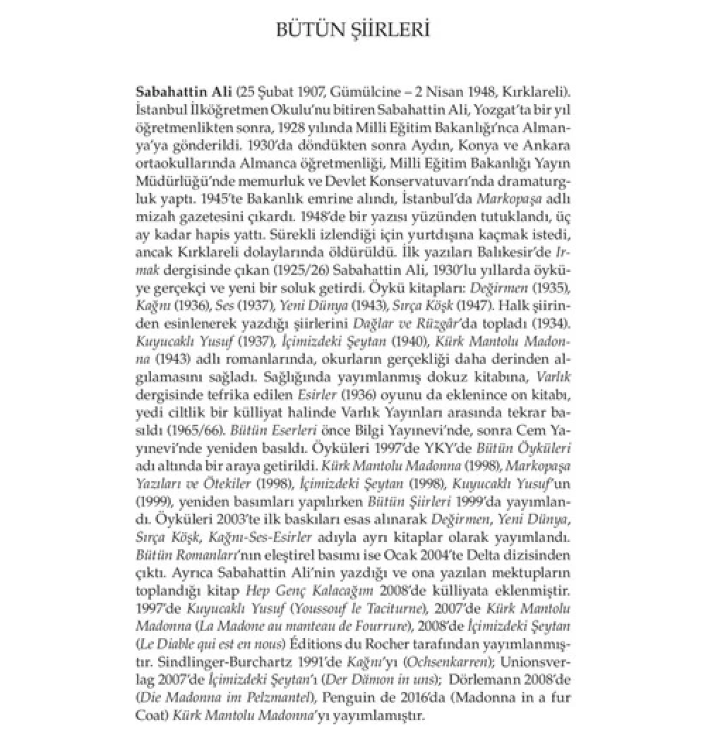 Bütün Şiirleri  Sabahattin Ali Yapı Kredi