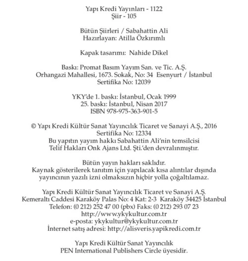 Bütün Şiirleri  Sabahattin Ali Yapı Kredi