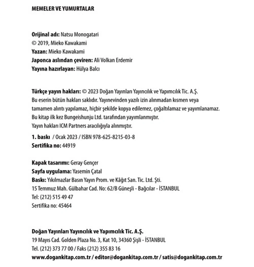 Memeler Ve Yumurtalar  Mieko Kawakami  Doğan Yayın