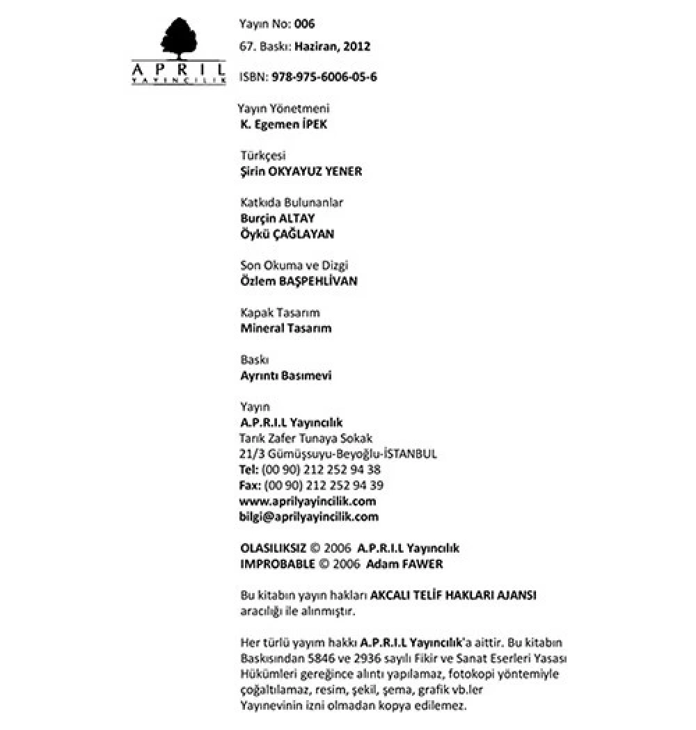 Olasılıksız - Adam Fawer - April Yayınları