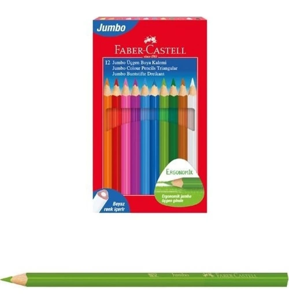 Faber Castell Kuru Boya Kalemi Jumbo 12Li Tam Boy Beyaz 5173116616000
