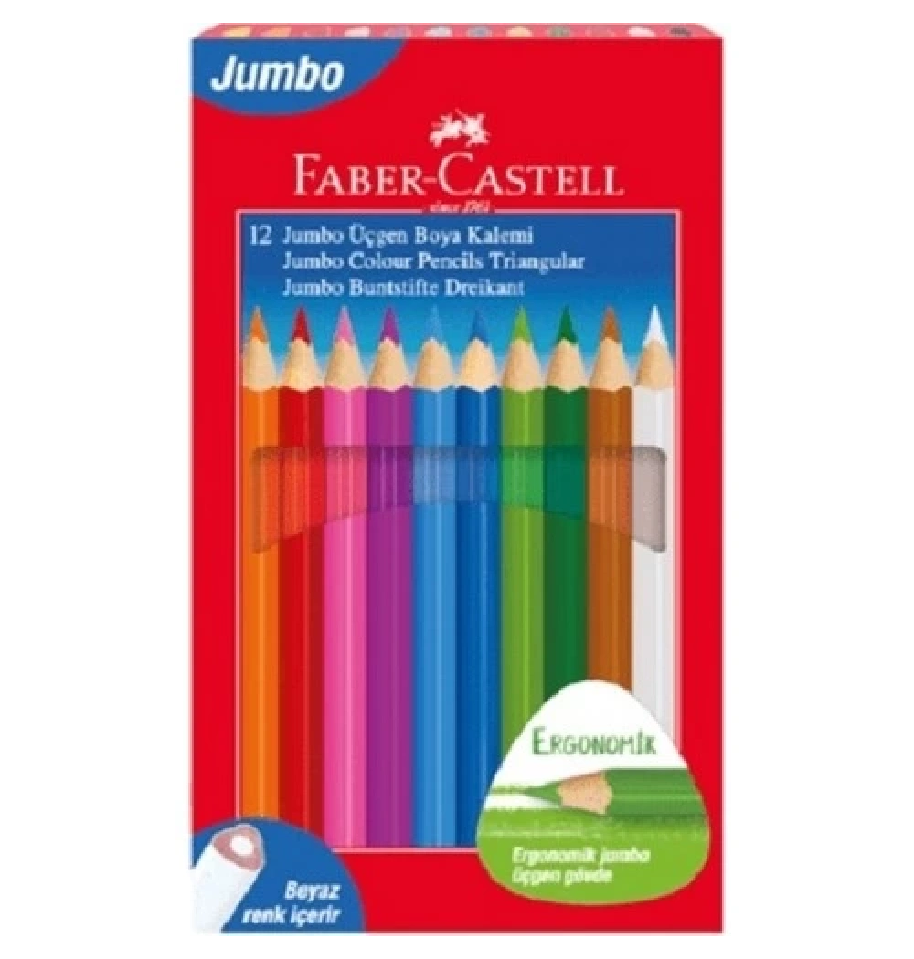 Faber Castell Kuru Boya Kalemi Jumbo 12Li Tam Boy Beyaz 5173116616000