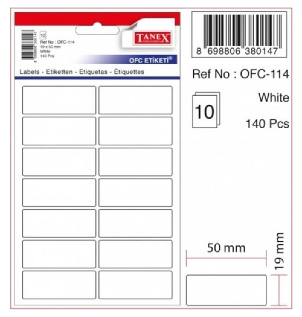 Tanex Ofc-114 Beyaz Ofis Etiketi 10Lu