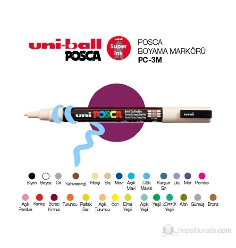 Uni Posca 0.9-1.3Su Bazlı Poster Markörü A.Turuncu Pc-3M