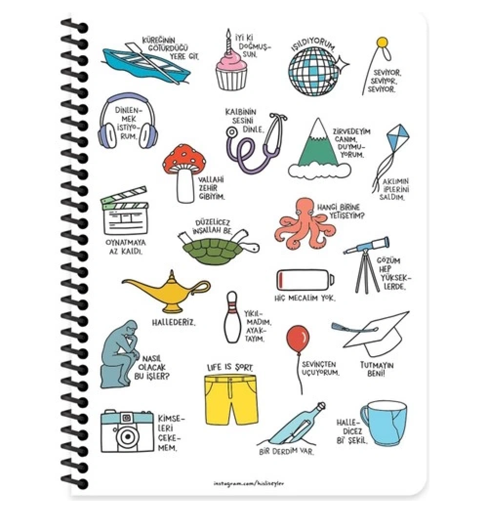 Keskin Color Hisli Şeyler 16.5 * 22,5  80Yp.Çizgili Spiralli Stickerli Defter - Oturmaya M