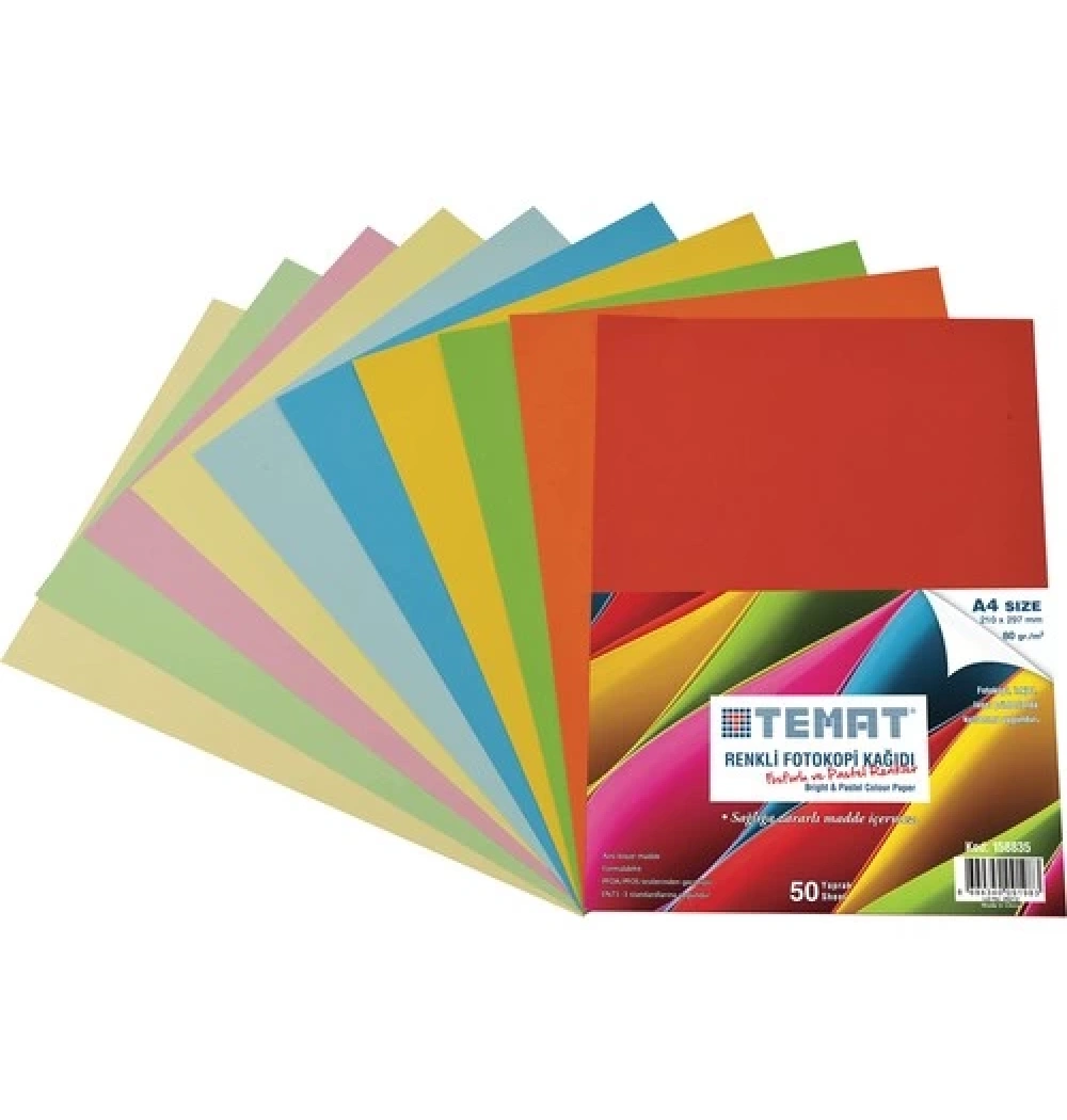 Temat 100 Sayfa A4 Renkli Fotokopi Kağıdı Kod:176452