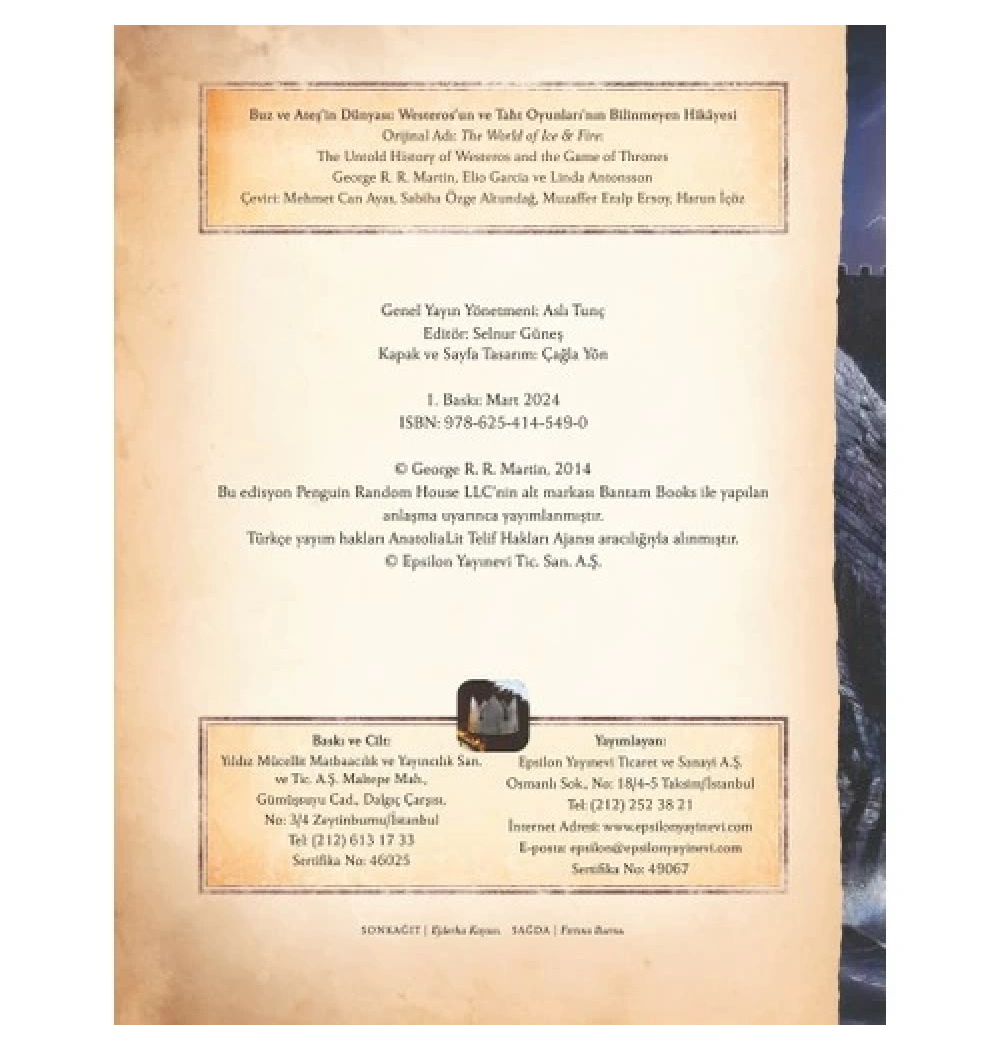 Buz Ve Ateşin Dünyası George Martın Büyük Boy Ciltli Epsilon