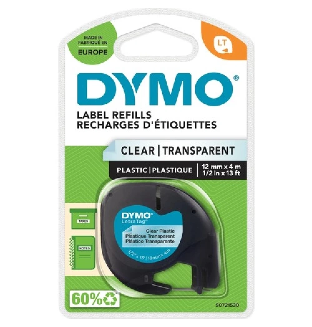 Dymo Letratag Plastik Şerit ( 12 Mm X 4 Mt ) , Şeffaf (12268) S0721530