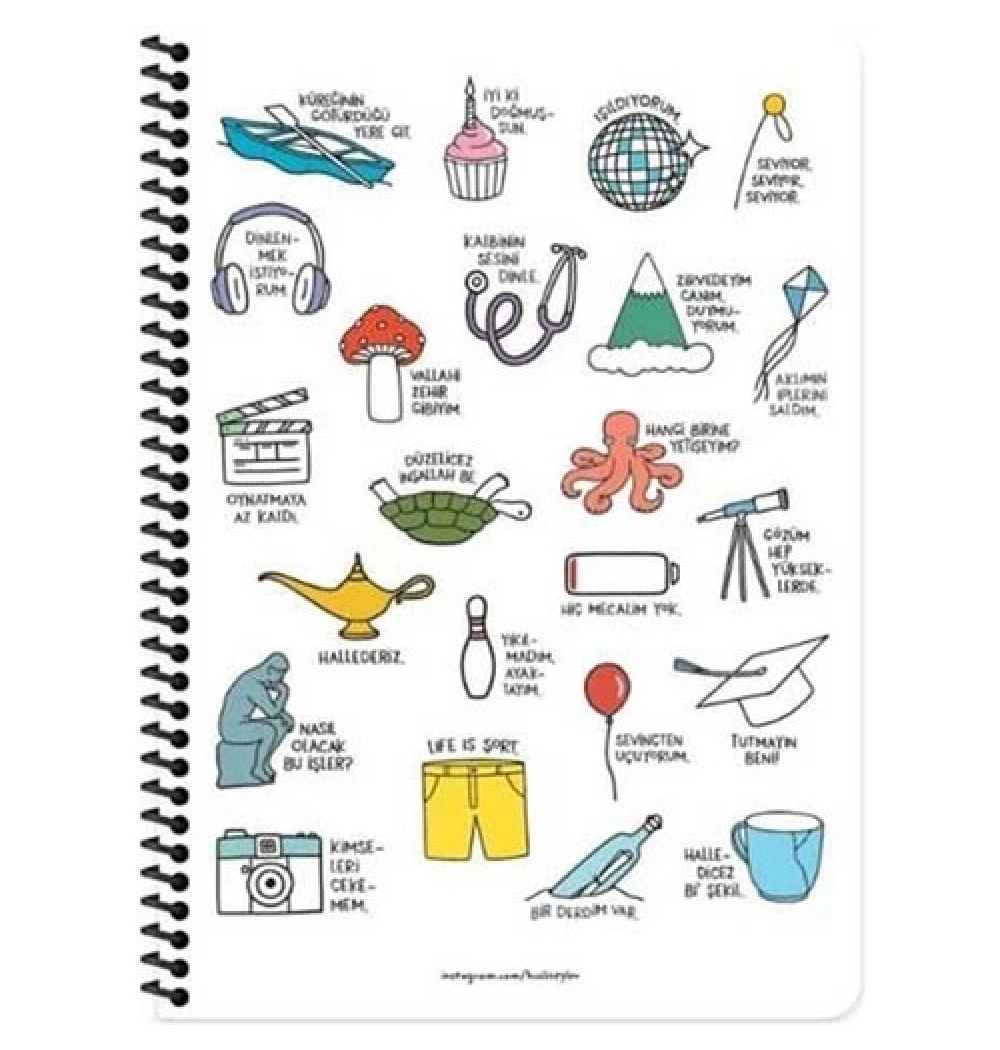 Keskin Color Hisli Şeyler A4 80Yp.Kareli Spiralli Stickerli Defter - Gözüm Hep Yükseklerde