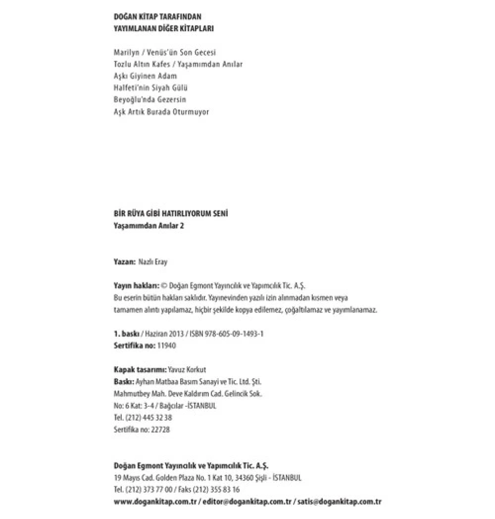 Bir Rüya Gibi Hatırlıyorum Seni Nazlı Eray Doğan Kitap
