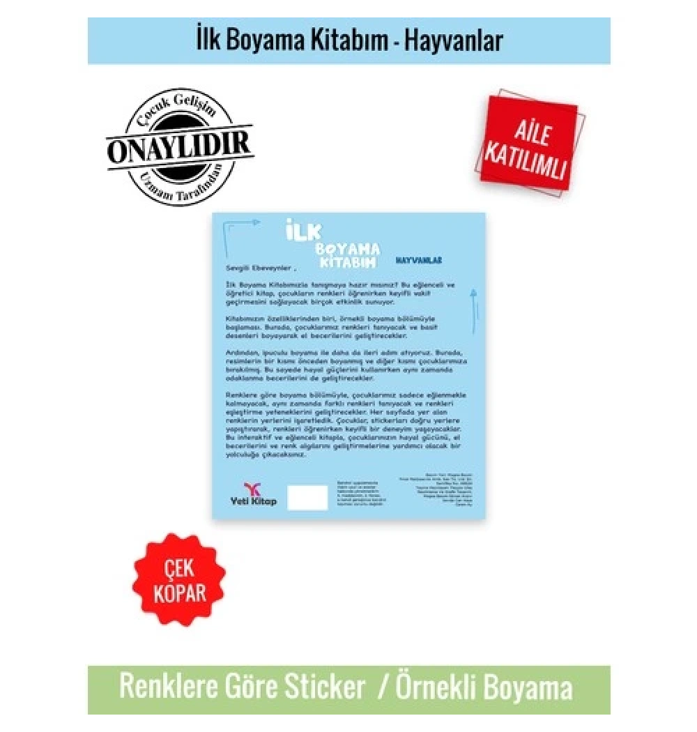 İlk Boyama Kitabım Hayvanlar  Yeti Kitap