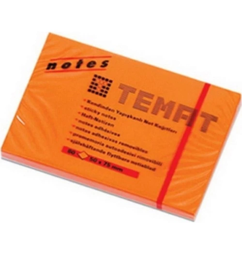 Temat 50X75 Mm Yapışkanlı Not Kağıdı Fosforlu Turuncu 80 Yp Kod:11579
