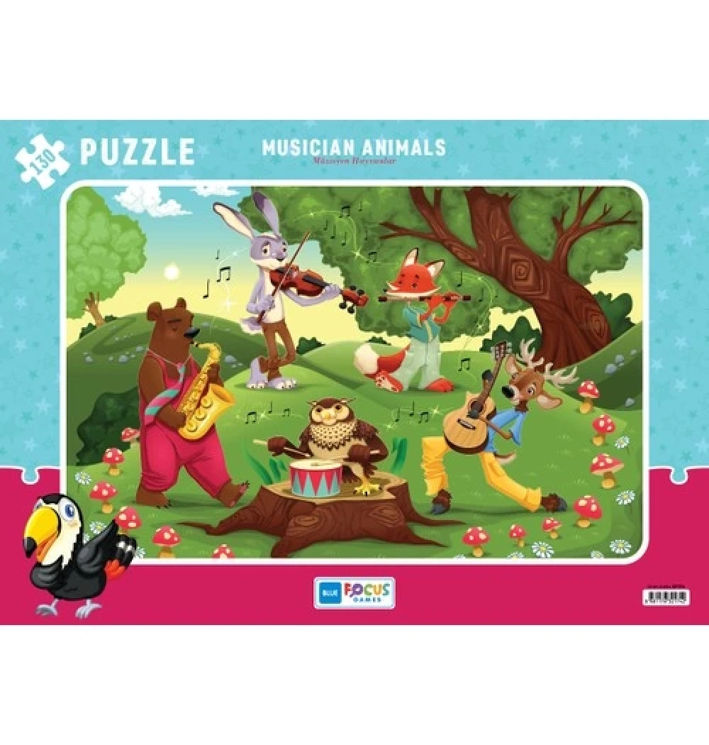 Blue Focus 130  Parça Puzzle Musıcıan Anımals Müzisyen Hayvanlar Mavi Lale