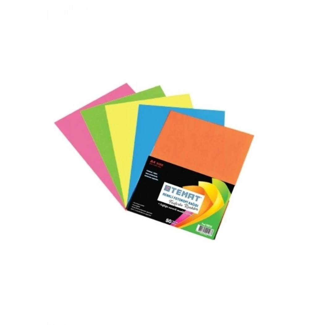 Temat 100 Sayfa A4 Renkli Fotokopi Kağıdı Fosforlu Renkler Kod:328708