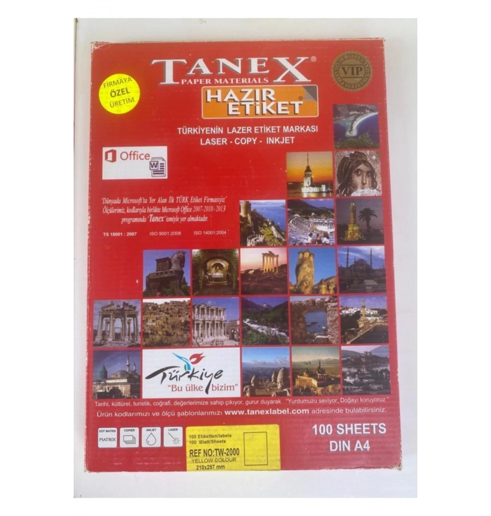 Tanex Tw-2000 210X297 Mm Sarı Lazer Etiket 100Lü