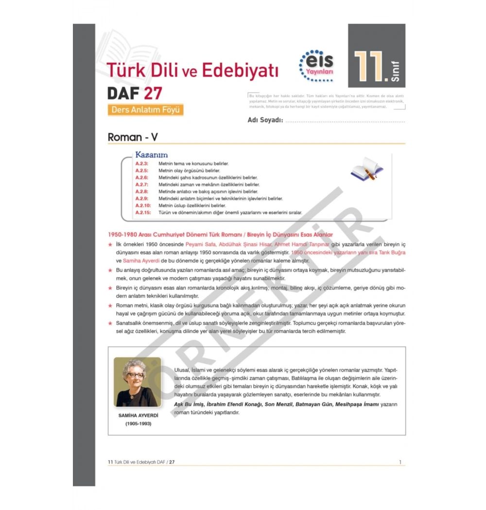 Eis 11.Sınıf Türk Dili Edebiyatı Ders Anlatım Föyü 01-40
