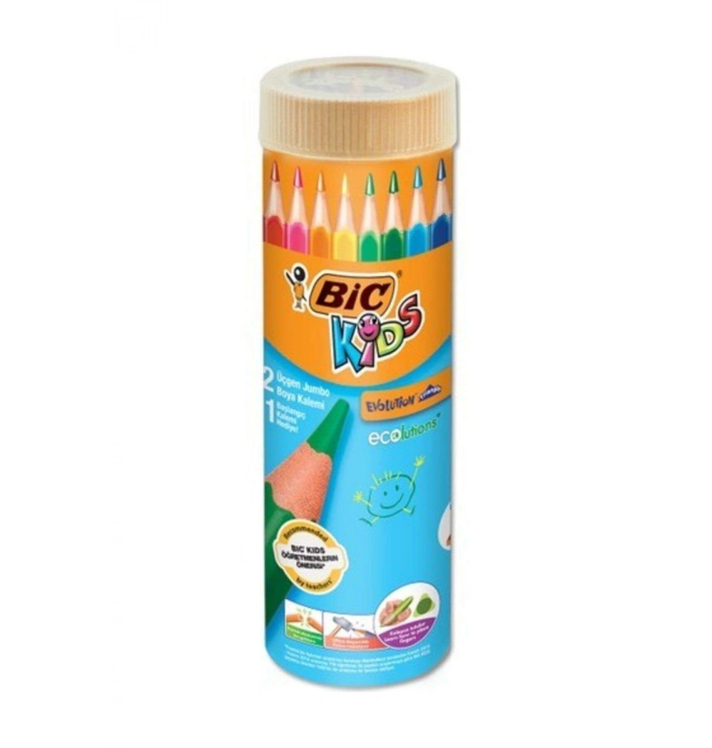 Bic Evolıtıon Üçgen Jumbo Boya Kalemi 12+1   Metal Tüp Kod:958192