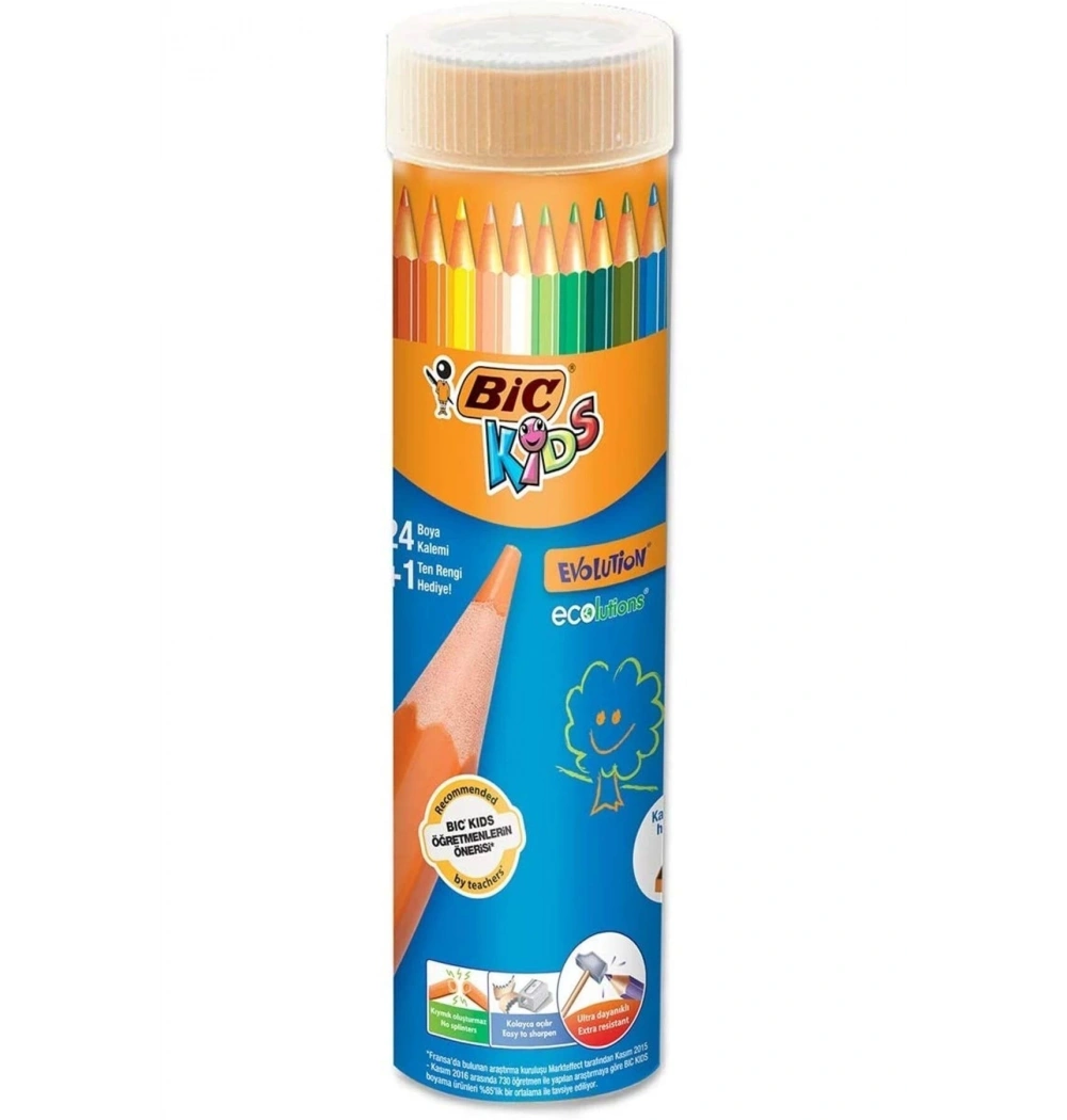 Bic Evolutıon Kuru Boya Kalemi 24+1 Metal Tüp Kod:958190