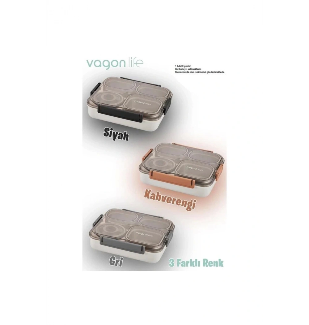 Vagonlife 1200 Ml 4 Bölmeli Paslanmaz Çelik Lunch Box Xc-7080 Beslenme Kutusu