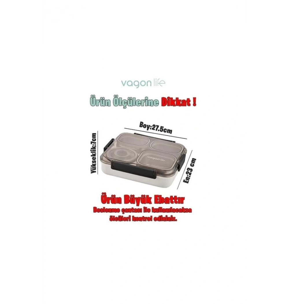 Vagonlife 1200 Ml 4 Bölmeli Paslanmaz Çelik Lunch Box Xc-7080 Beslenme Kutusu