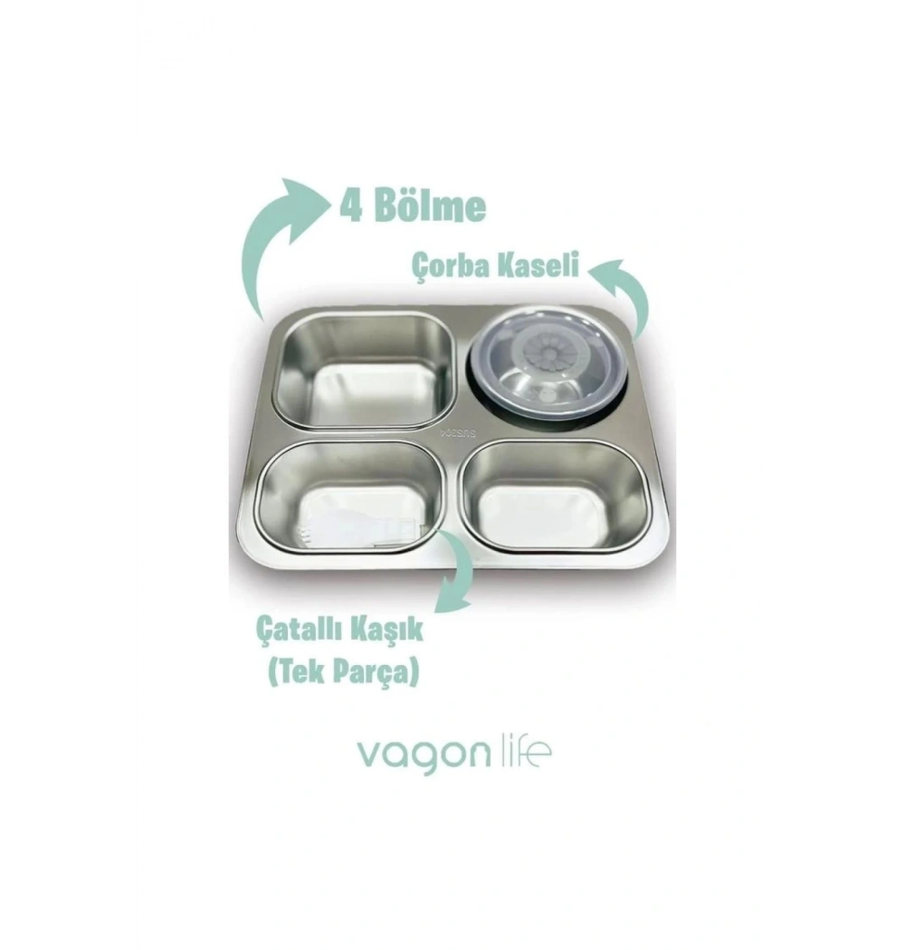 Vagonlife 1200 Ml 4 Bölmeli Paslanmaz Çelik Lunch Box Xc-7080 Beslenme Kutusu