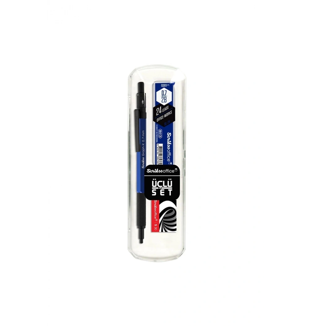 Scrikss Graph-X Metal 0.7 Versatil Mavi 3 Lü Set (Silgi+Min)