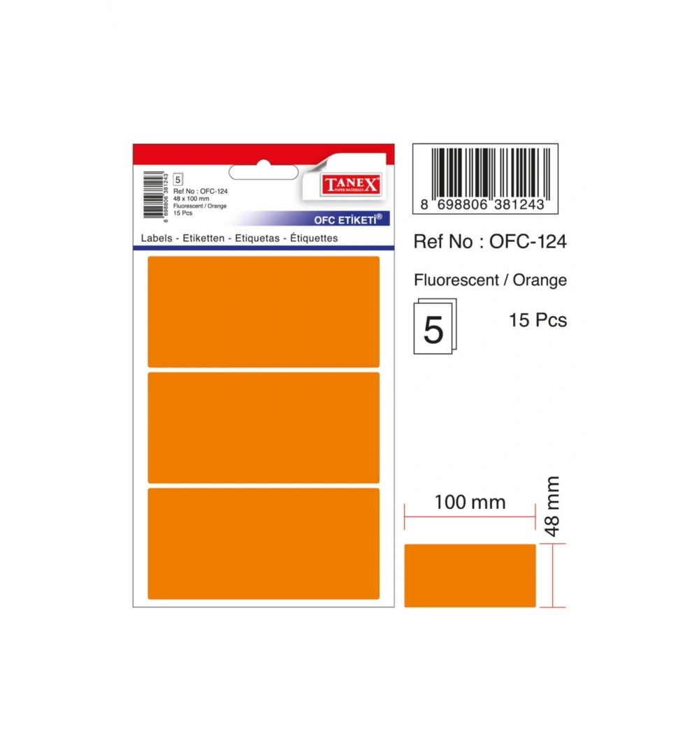 Tanex Ofc-124 Flo Turuncu Ofis Etiketi 5Li