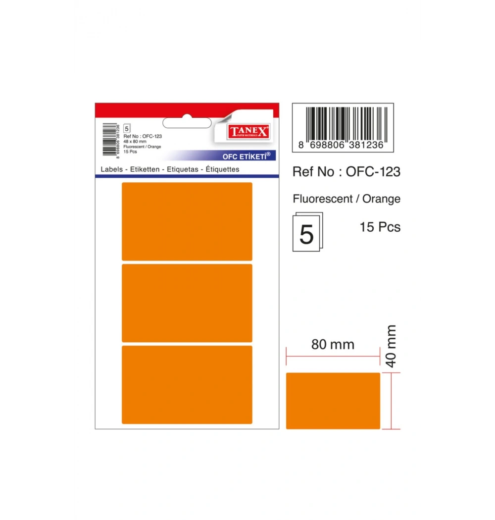 Tanex Ofc-123 Flo Turuncu Ofis Etiketi 5Li