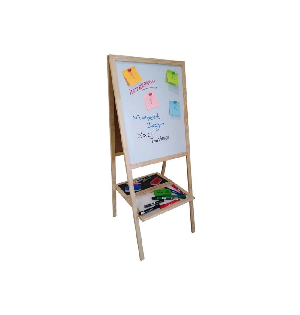 İnter 40*50 Çift Taraflı Ahşap Çerçeveli Yazı Tahtası (Kara Tahta- Manyetik Beyaz) Int-715