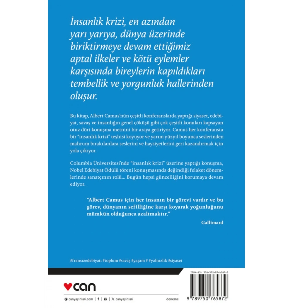 İnsanlık Krizi Albert Camus Can Yayın