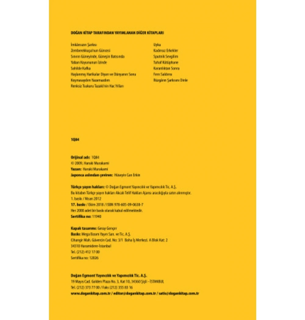 1084 /Haruki Murakami -Ciltli- Doğan Kitap