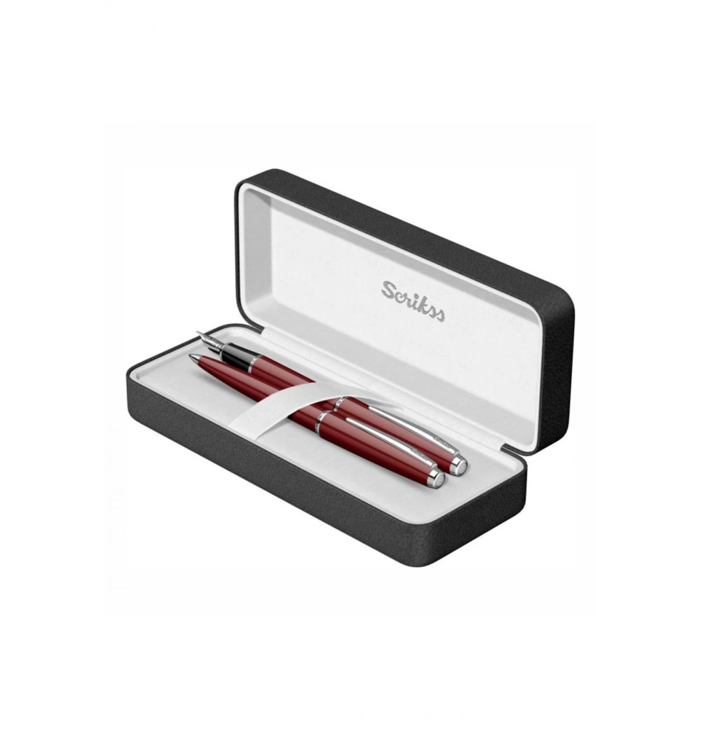 Scrikss 33 Dolmakalem & Tükenmezkalem Takım Bordo Kutulu