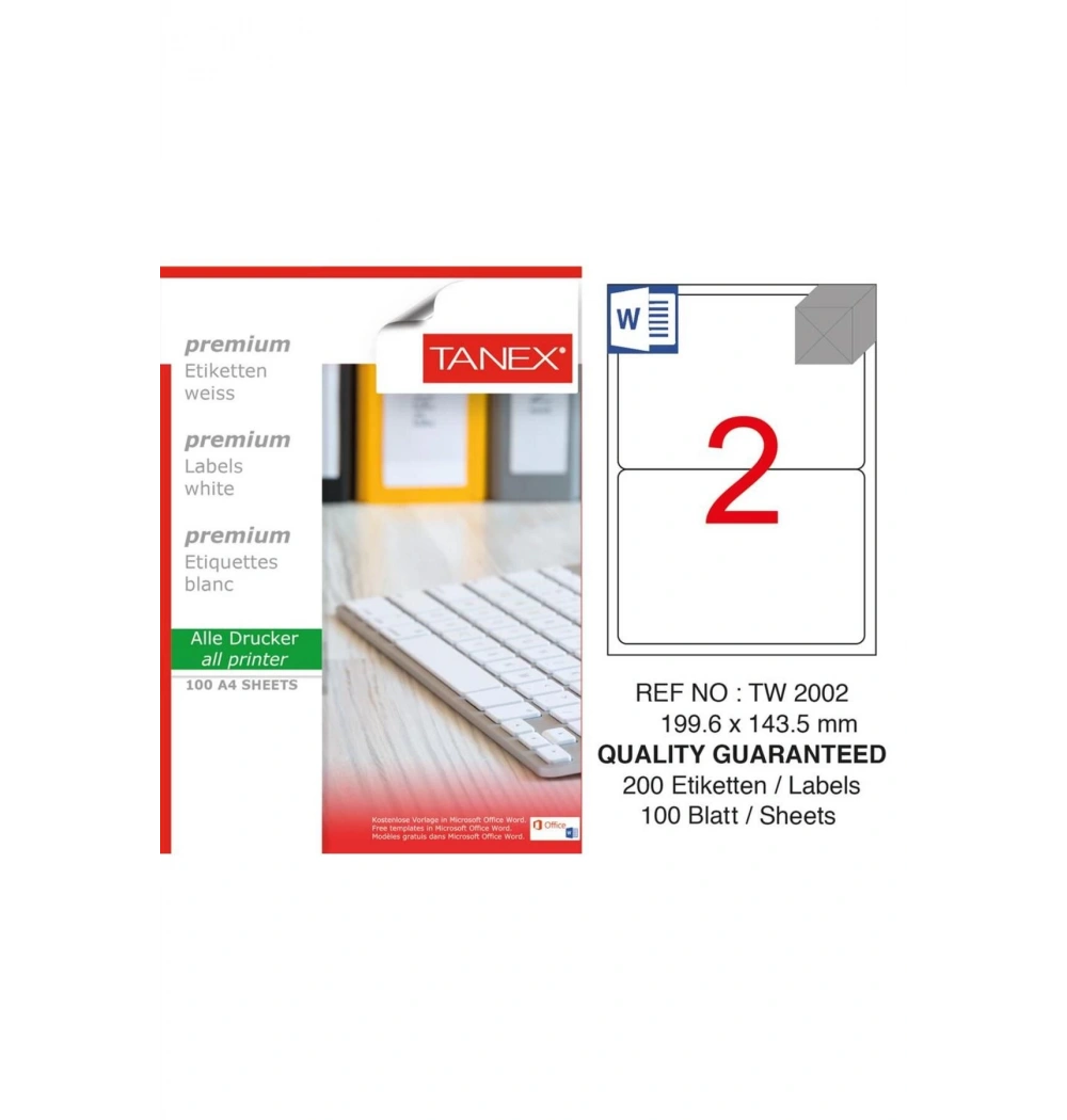 Tanex Tw-2002 199,6X143,5 Mm Laser Etiket 100Lü