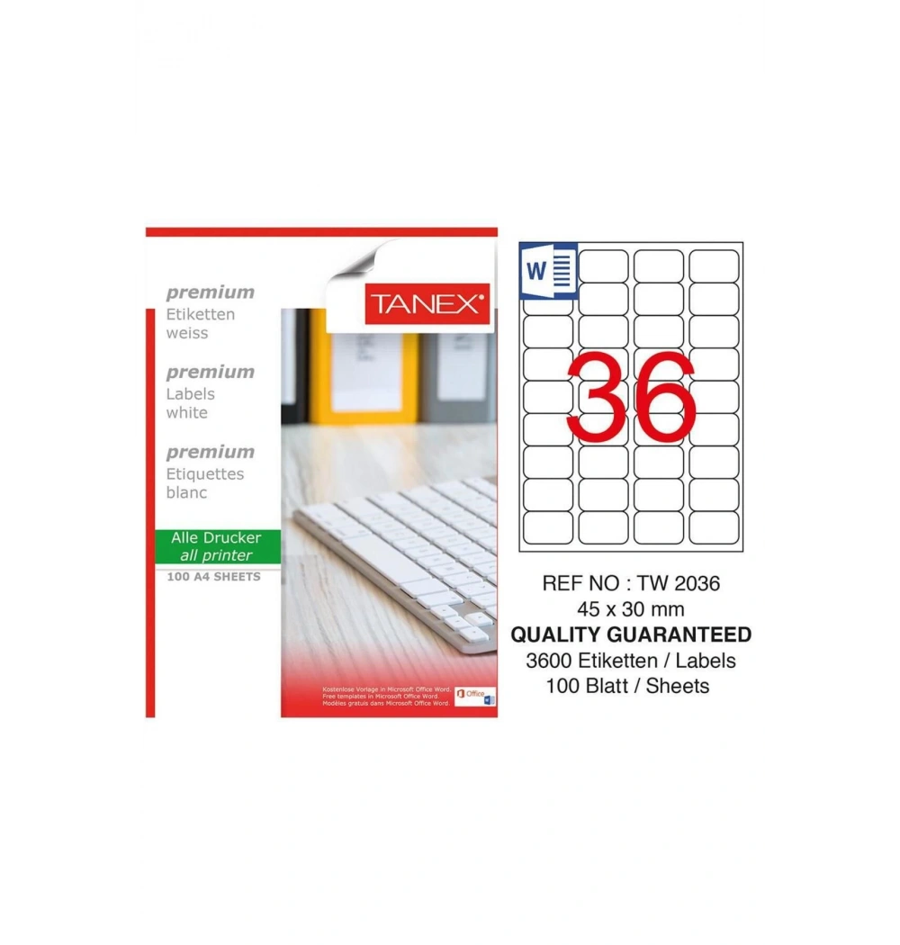 Tanex Tw-2036 45X30 Mm Laser Etiket 100Lü
