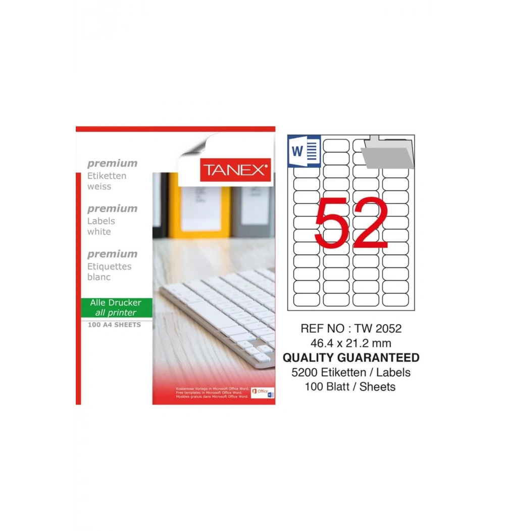 Tanex Tw-2052 46,4X21,2 Mm  Laser Etiket 100Lü
