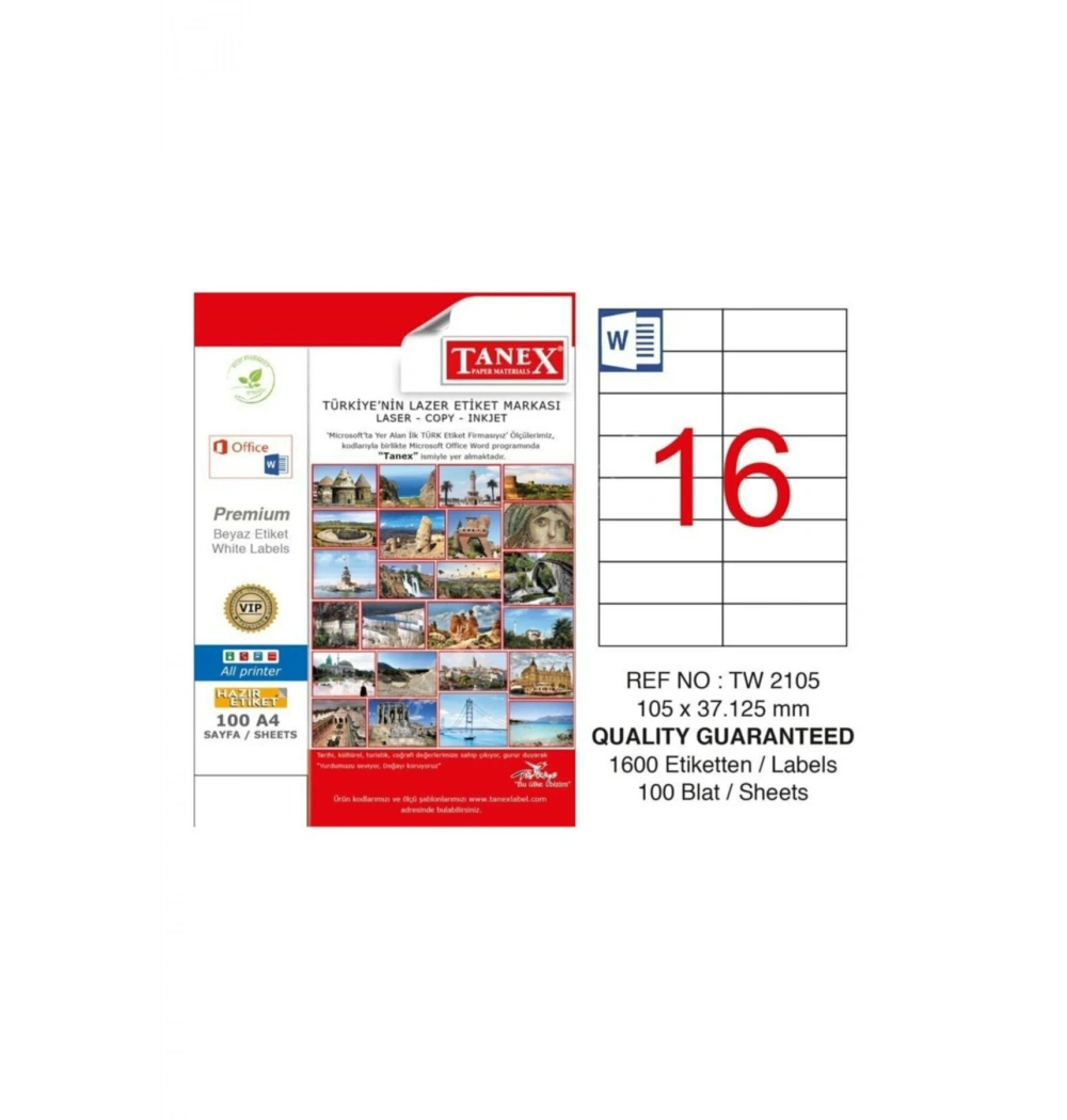 Tanex Tw-2105 105X37,125 Mm  Laser Etiket 100Lü