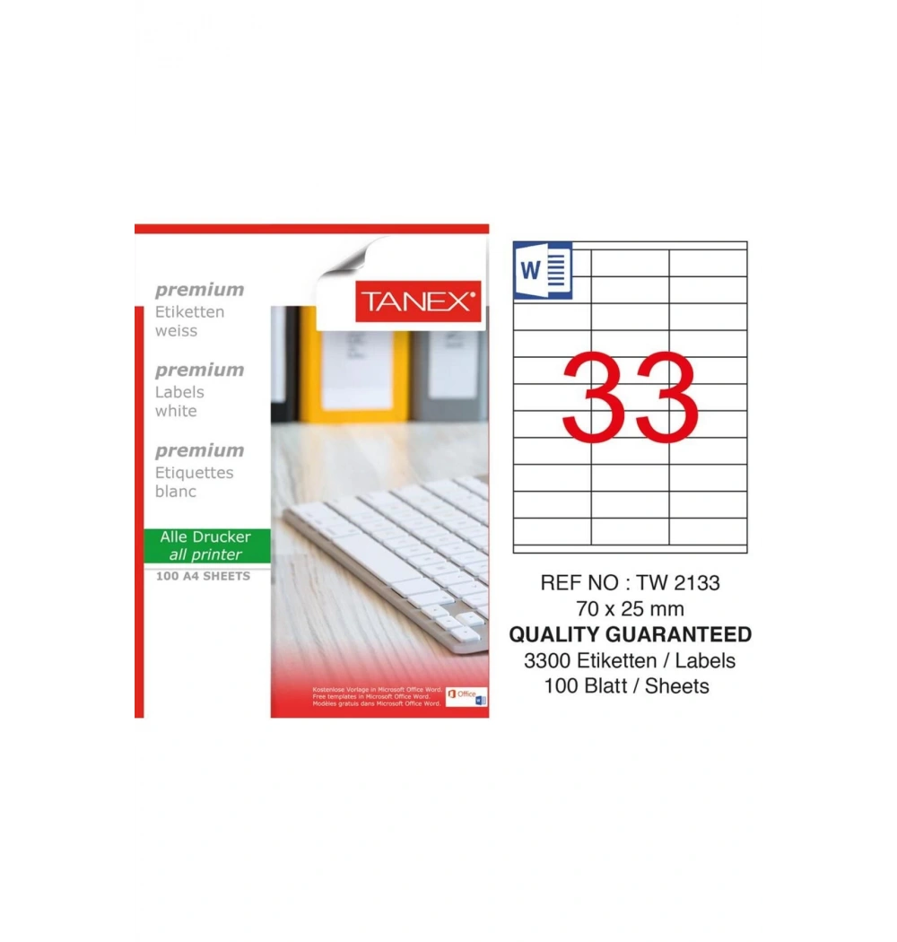Tanex Tw-2133 70X25 Mm   Laser Etiket 100Lü