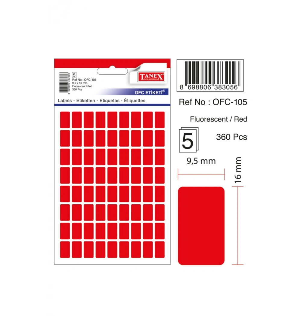Tanex Ofc-105 Flo Kırmızı Ofis Eti 5Li