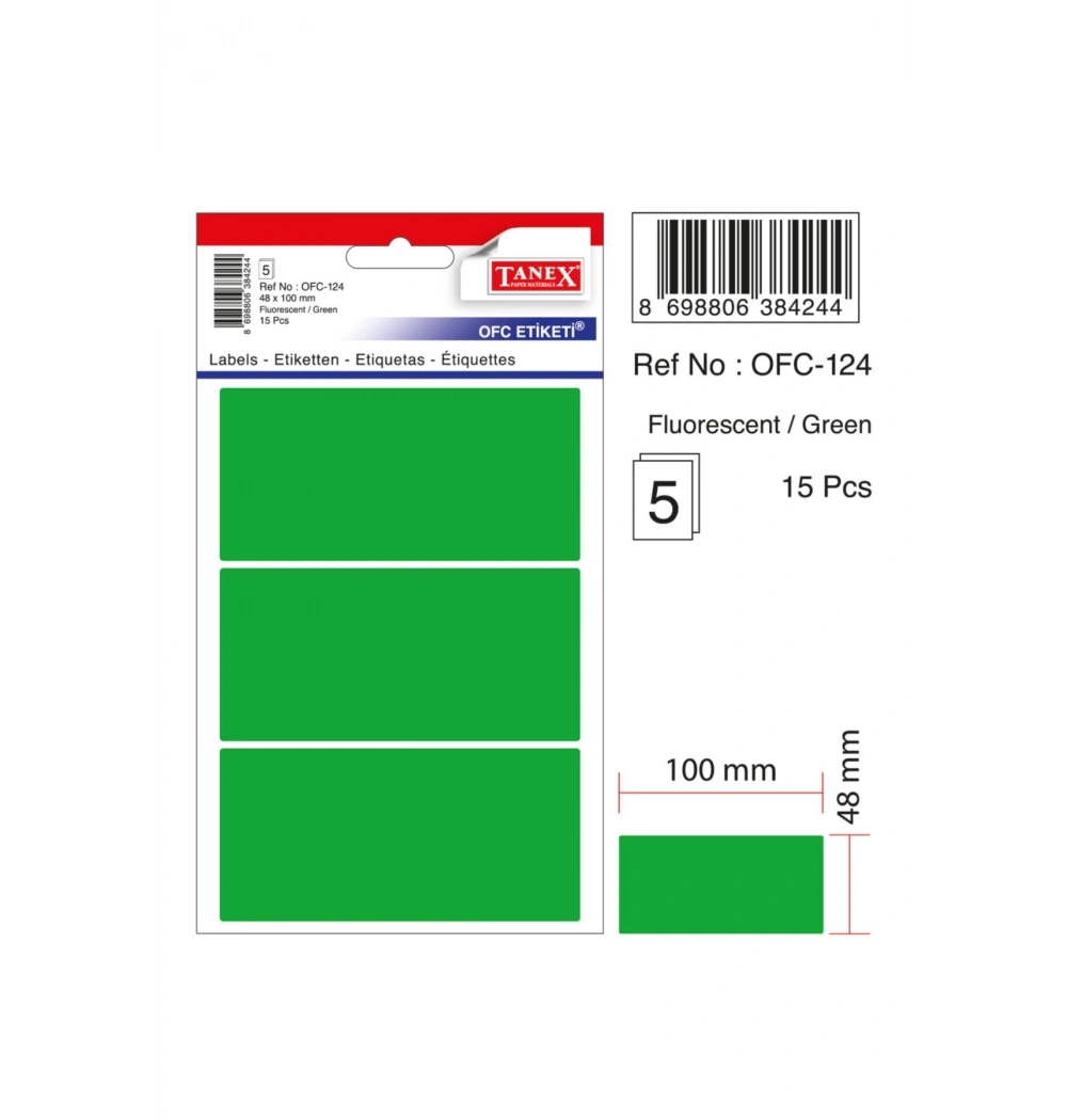 Tanex Ofc-124 Flo Yeşil Ofis Etiketi 5Li
