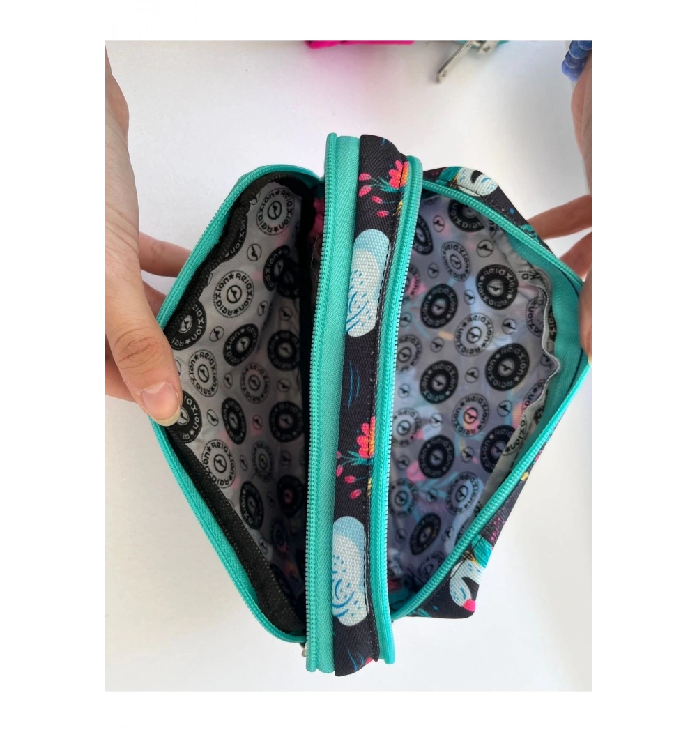 Çift Bölme Kalem Çantası Çizgili - Desenli 128 Özkara Çanta