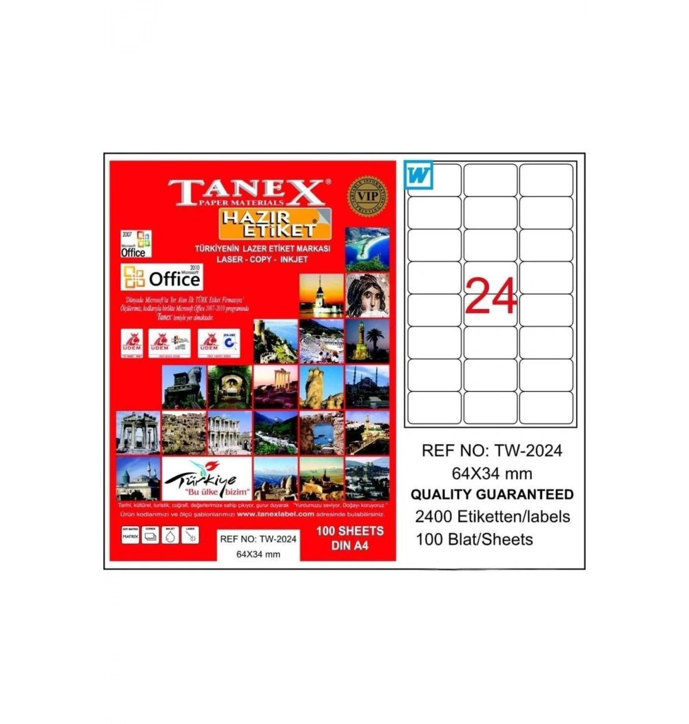 Tanex Tw-2024 64X34 Mm Şeffaf Laser Etiket 100Lü