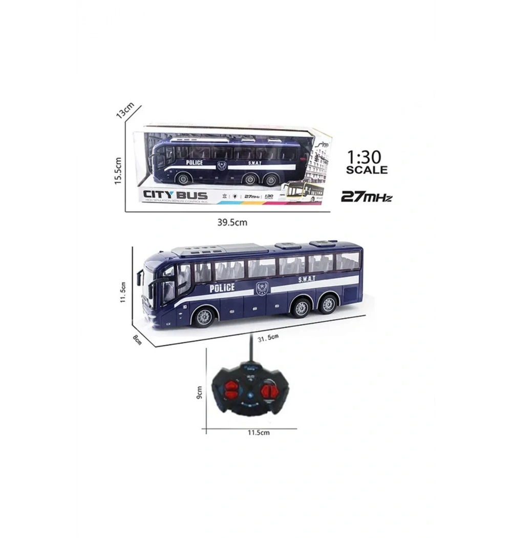 Uzaktan Kumandalı Pilli Işıklı 1:30 Full Fonksiyonlu Polis Otobüsü 348