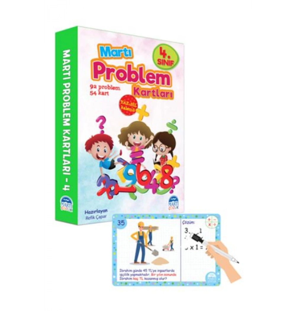 Martı 4.Sınıf Problem Kartları Kutulu Yaz Sil Kalemli