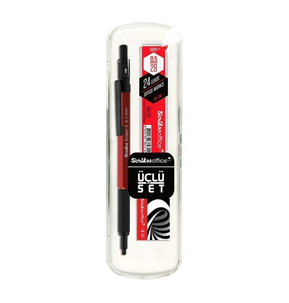Scrikss Graph-X Metal 0.5 Versatil Kırmızı 3 Lü Set (Silgi+Min)