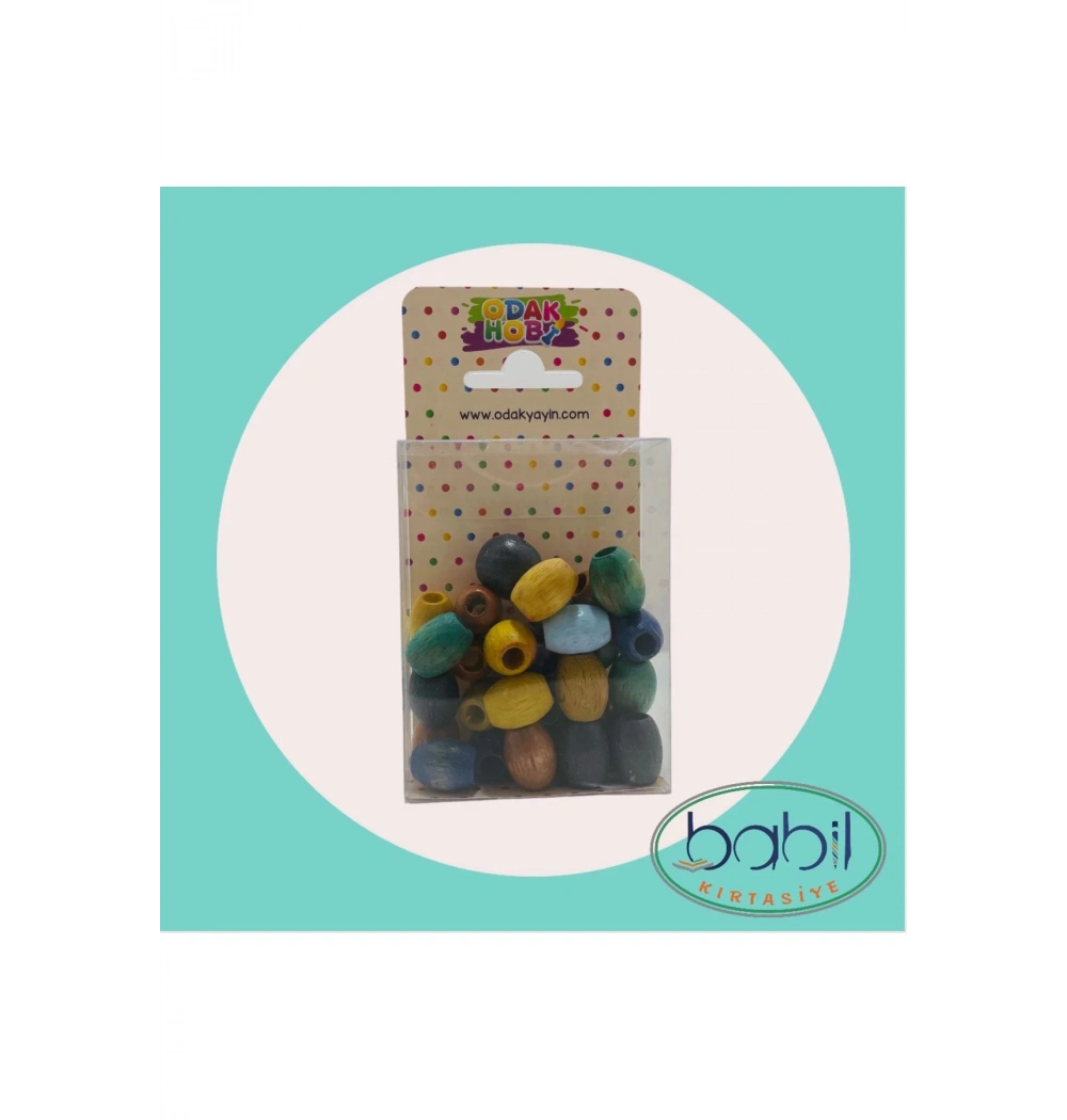 Odak Tahta Oval Renkli Boncuk 12 Mm