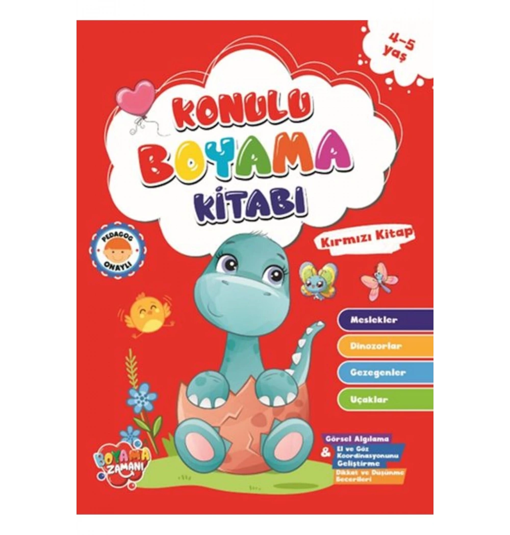 Konulu Boyama Kitabı Kırmızı 4-5 Yaş Meslek Dinazor Gezegen  Uçaklar Koloni