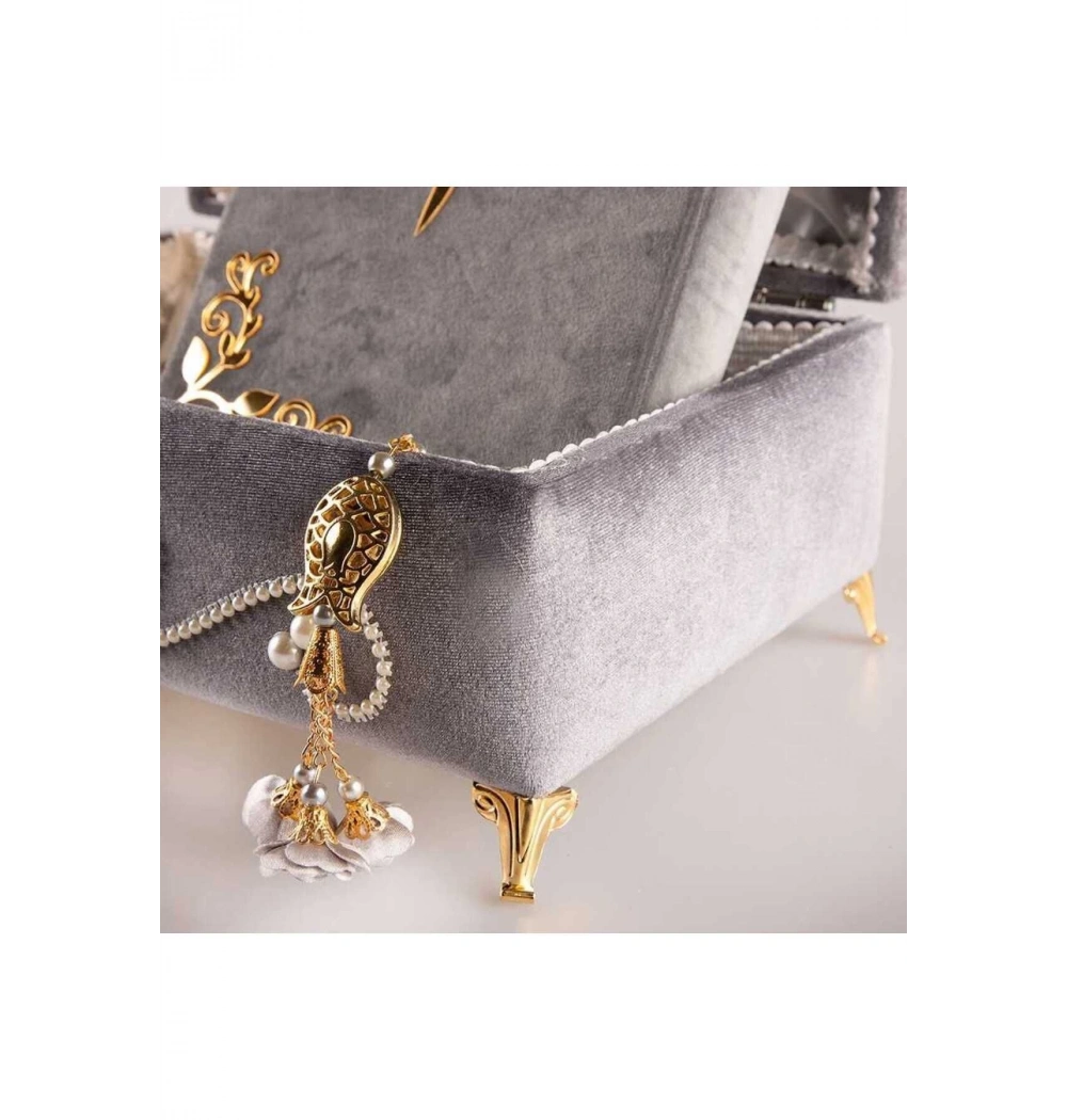 Hayrat 571 Çeyizlik Pleksili Orta Boy Kuranı Kerim Ayaklı Gri Renk